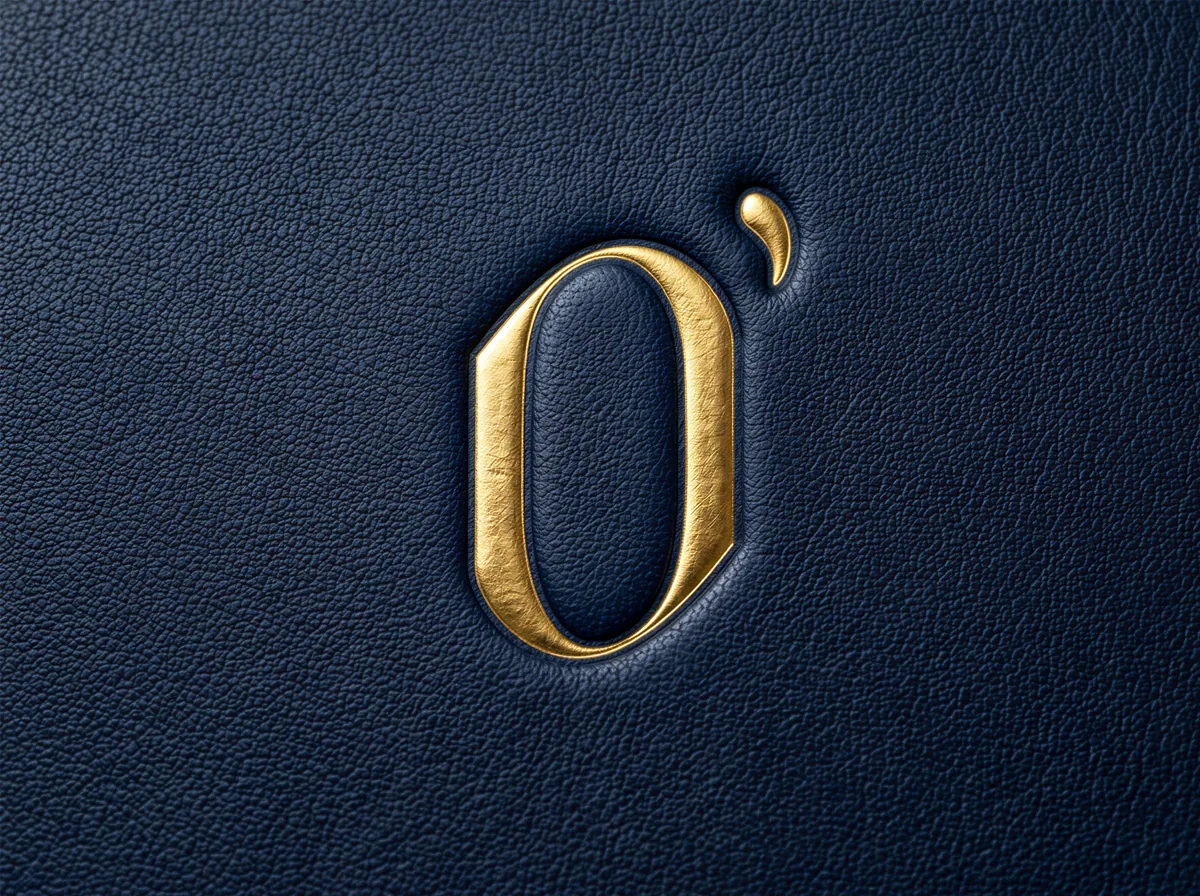 The O’ monogram for O’Brien Family Law, embossed on leather