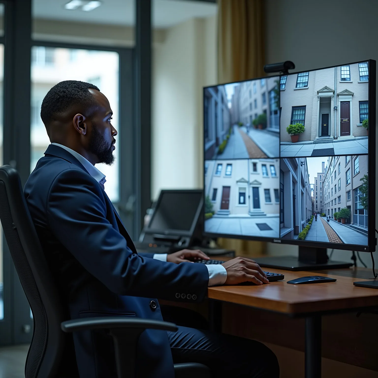 McGarr security operator watching camera feeds at a monitoring desk