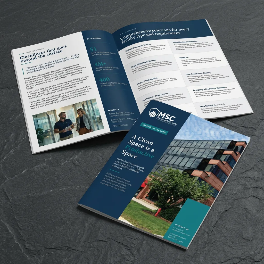 McGarr Service Corp brochure: the cover and an open inside spread on services