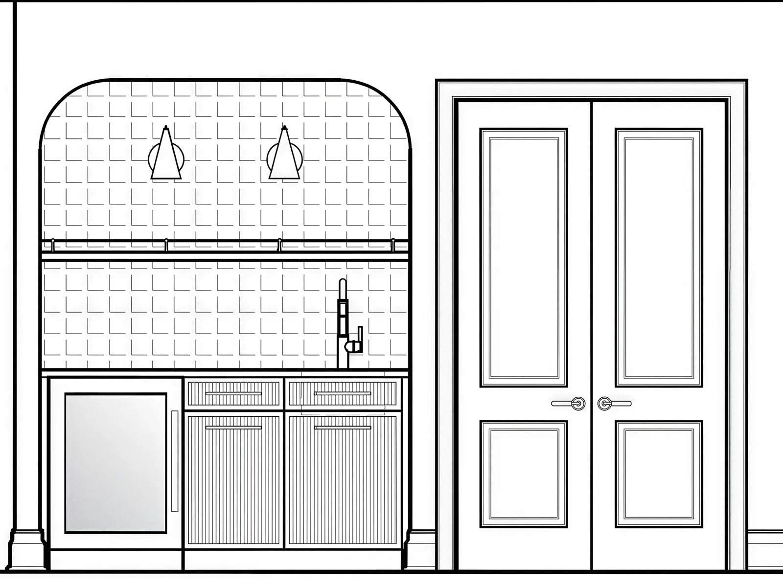 Elevation drawing of the recreation room bar wall